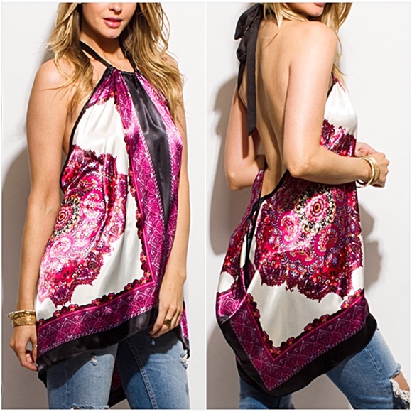 Silky Sexy Flowy Handkerchief Halter Top SMLXL - Picture 5 of 8
